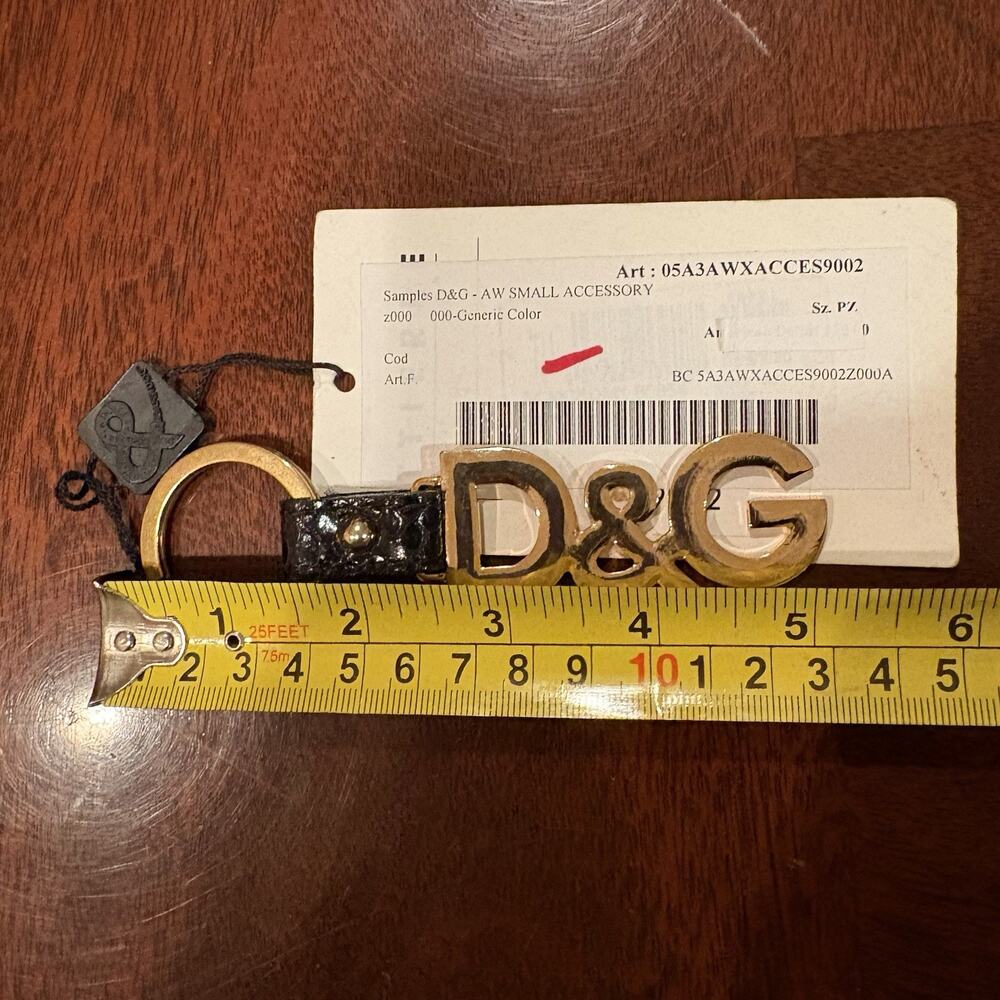 Dolce & Gabbana D&G Gold Tone Logo Keychain Key Ring Black Leather Italy NWT Lux - Picture 4 of 5